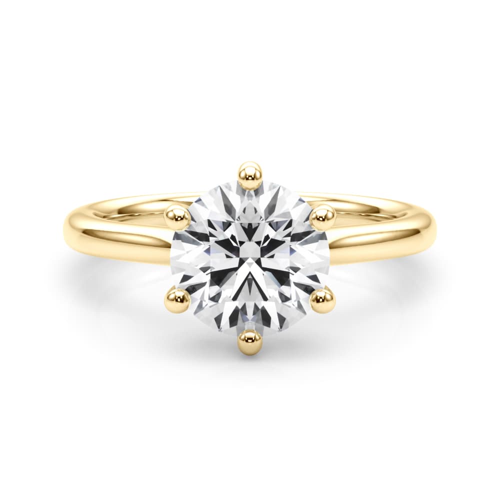 6-Prong Round Solitaire Engagement Ring, style 85426, On hand view in yellow gold
