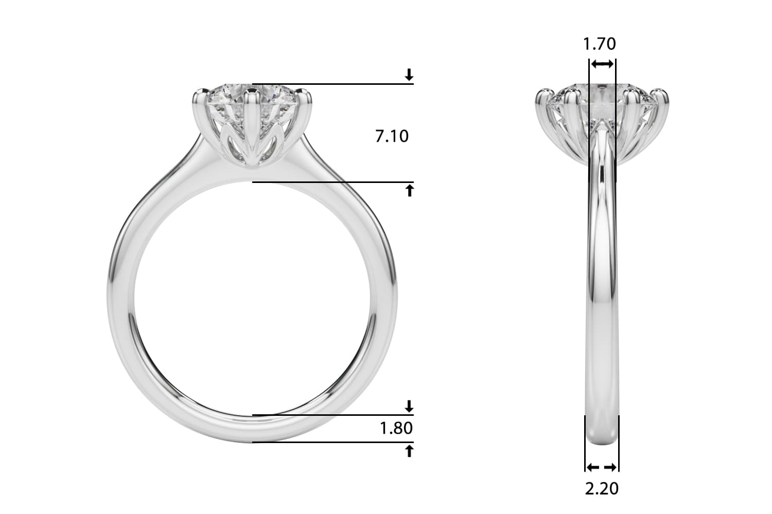6-Prong Round Solitaire Engagement Ring, style 85426, Top view in white gold or platinum