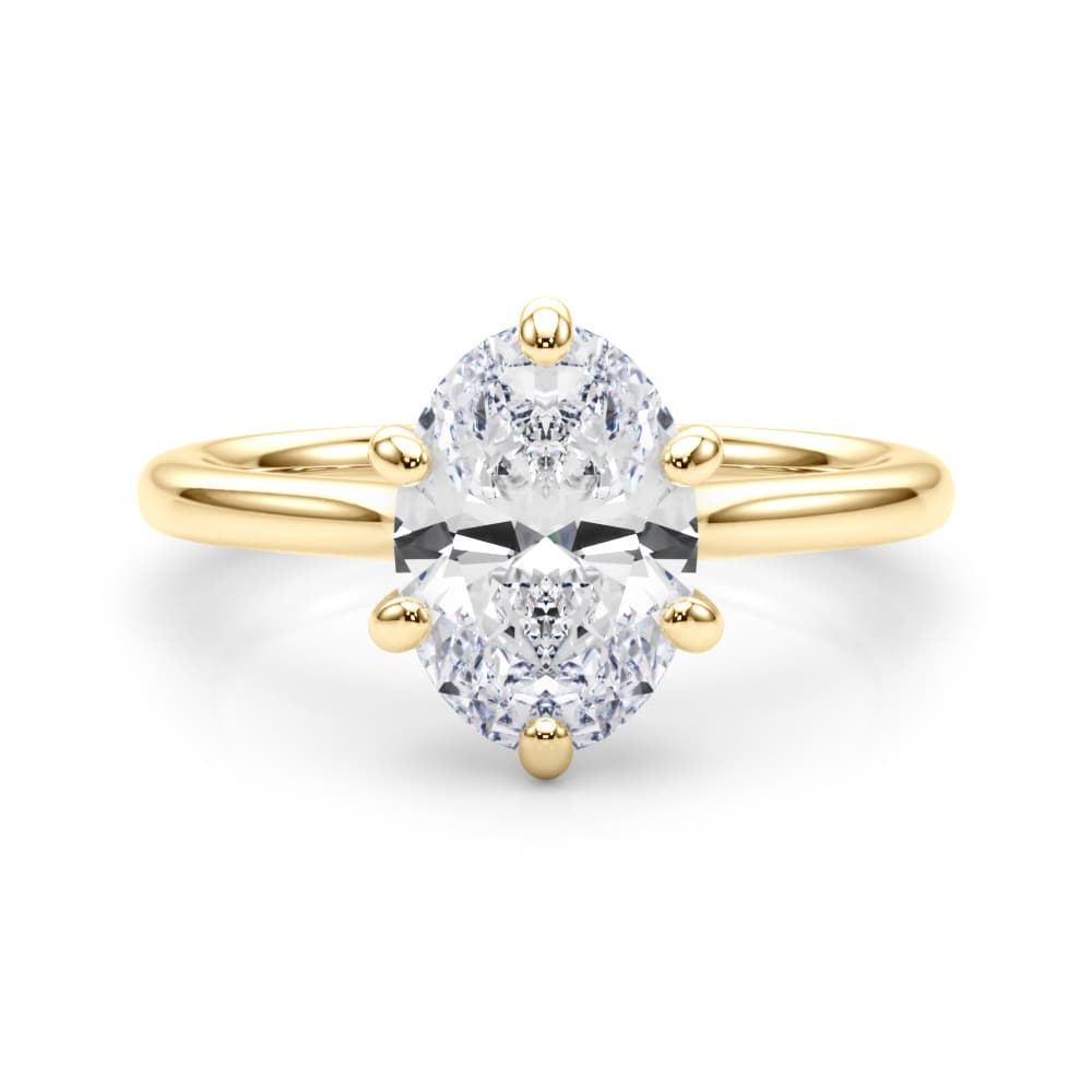 6-Prong Oval Solitaire Engagement Ring, style 85427, On hand view in yellow gold