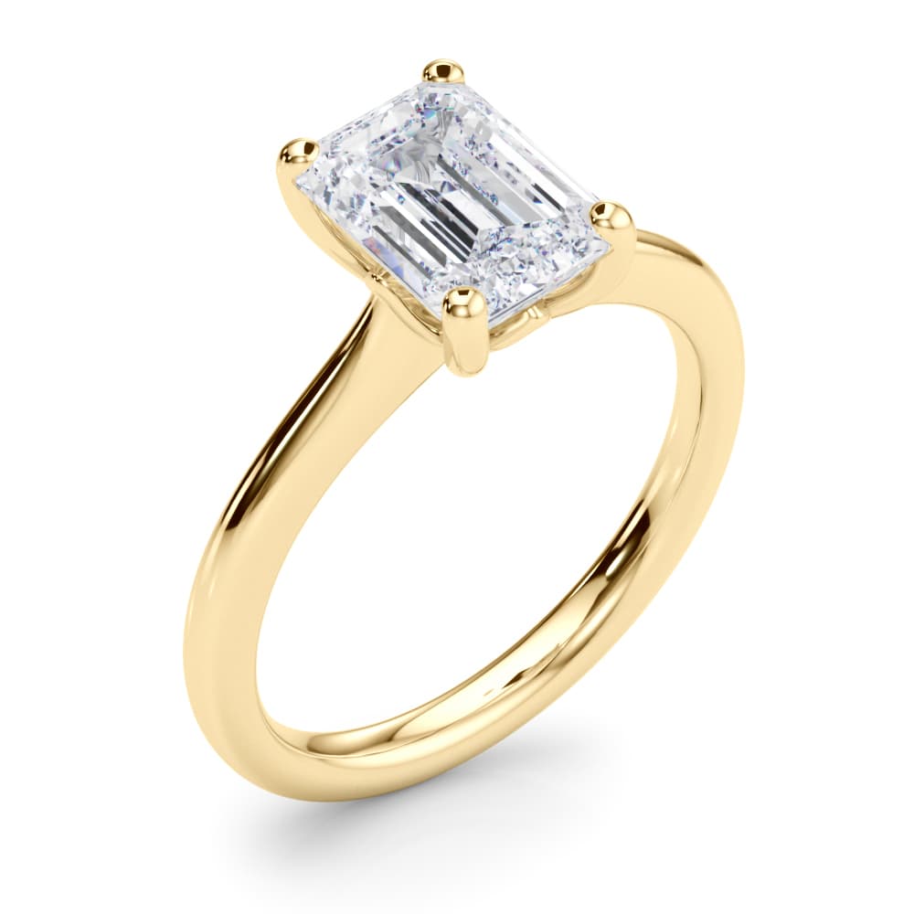 Solitaire Emerald Cut Engagement Ring, style 85428, Angle view in yellow gold