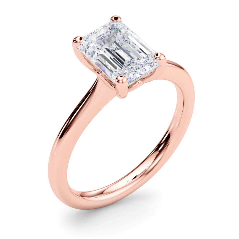 Solitaire Emerald Cut Engagement Ring, style 85428, Angle view in rose gold