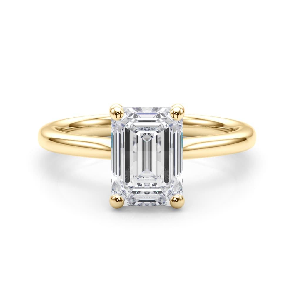 Solitaire Emerald Cut Engagement Ring, style 85428, On hand view in yellow gold