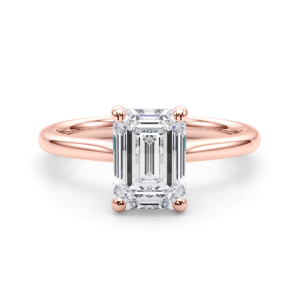 Solitaire Emerald Cut Engagement Ring, style 85428, On hand view in rose gold