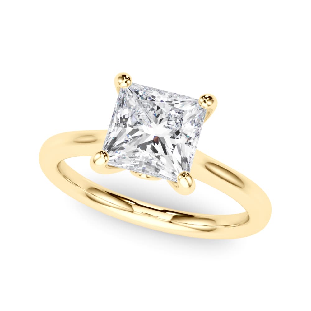 Solitaire Princess Cut Engagement Ring, style 85430, Front view in yellow gold