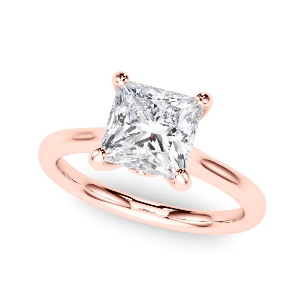 Solitaire Princess Cut Engagement Ring, style 85430, Front view in rose gold