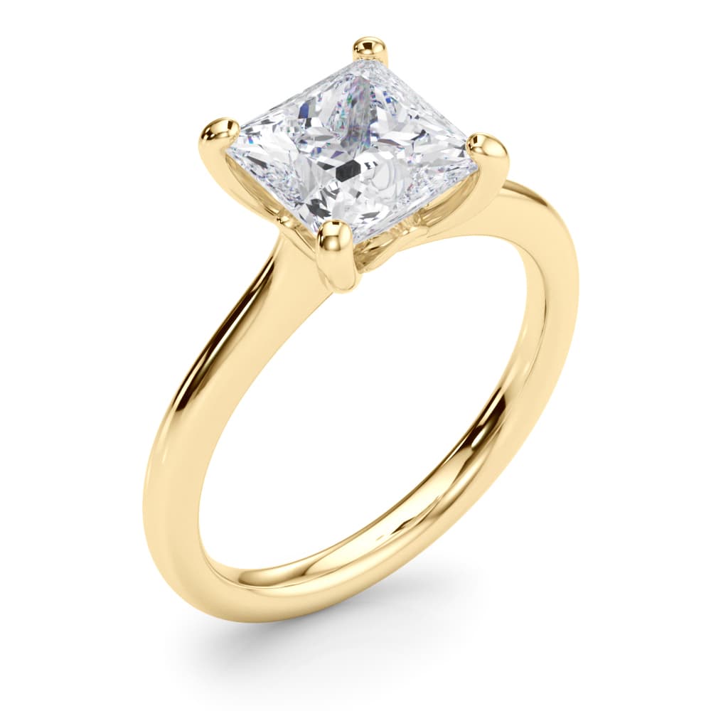 Solitaire Princess Cut Engagement Ring, style 85430, Angle view in yellow gold