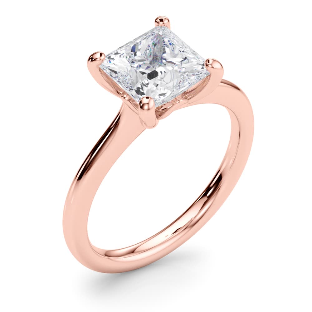 Solitaire Princess Cut Engagement Ring, style 85430, Angle view in rose gold