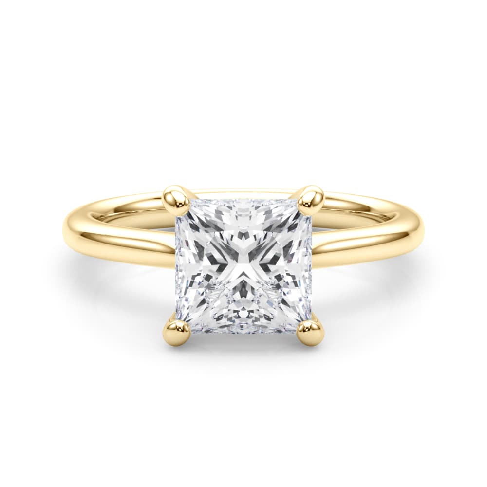 Solitaire Princess Cut Engagement Ring, style 85430, On hand view in yellow gold