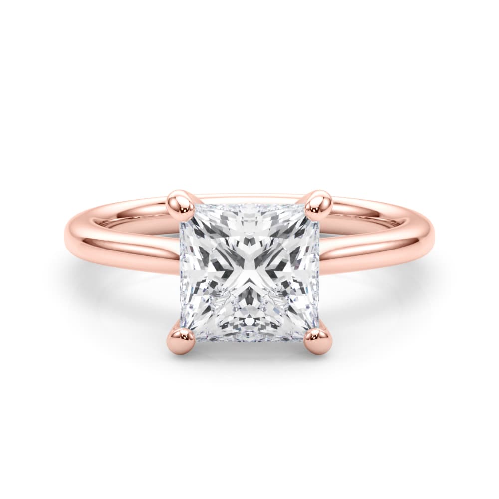 Solitaire Princess Cut Engagement Ring, style 85430, On hand view in rose gold