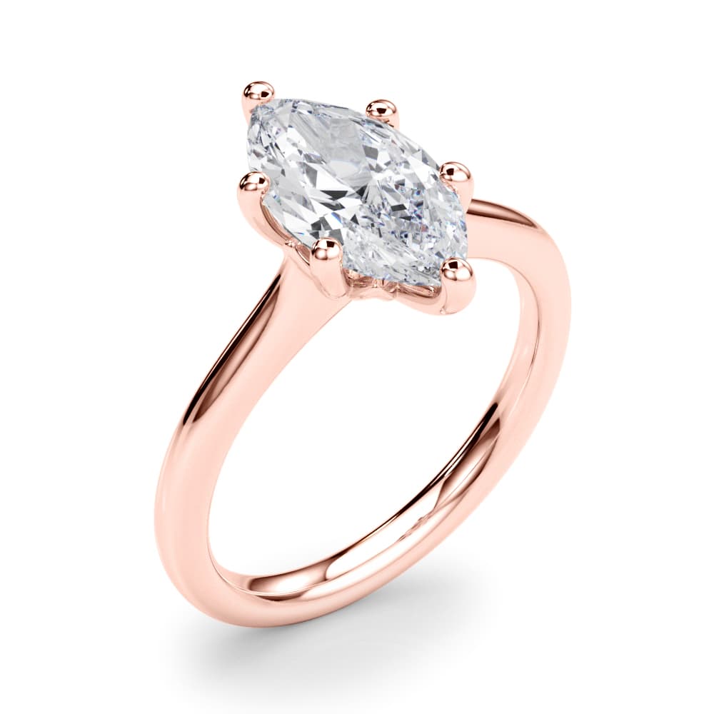 Solitaire Marquise Engagement Ring, style 85431, Angle view in rose gold