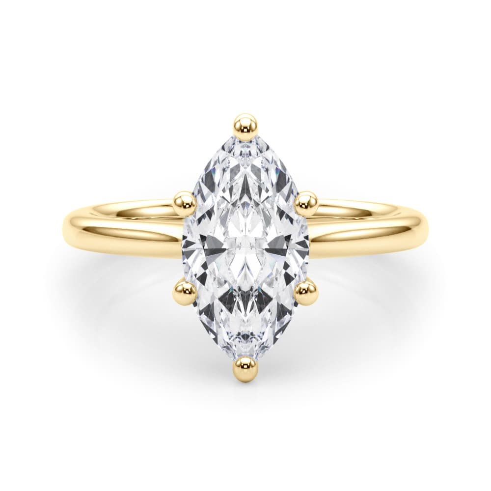 Solitaire Marquise Engagement Ring, style 85431, On hand view in yellow gold