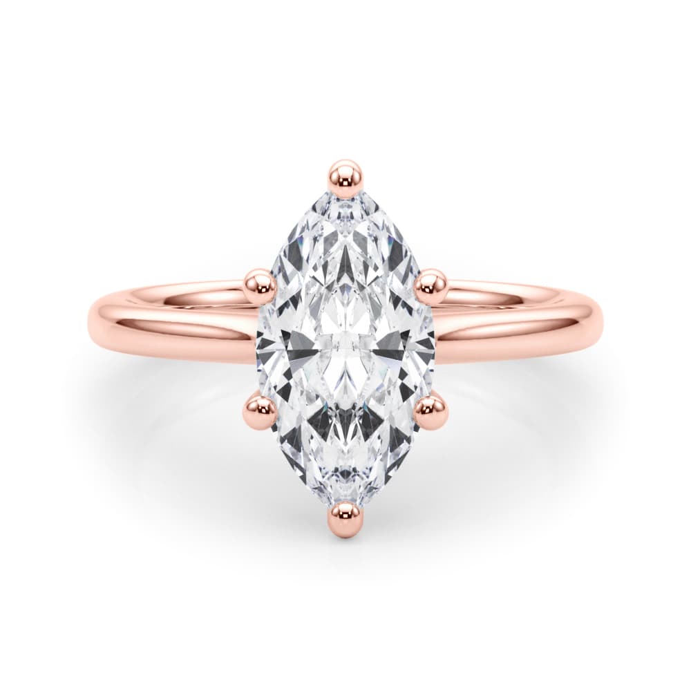 Solitaire Marquise Engagement Ring, style 85431, On hand view in rose gold