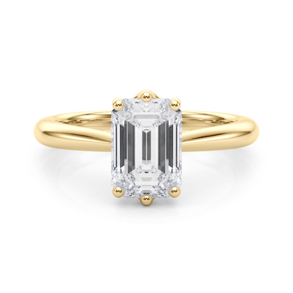 6-Prong Solitaire Emerald Cut Engagement Ring, style 85432, On hand view in yellow gold