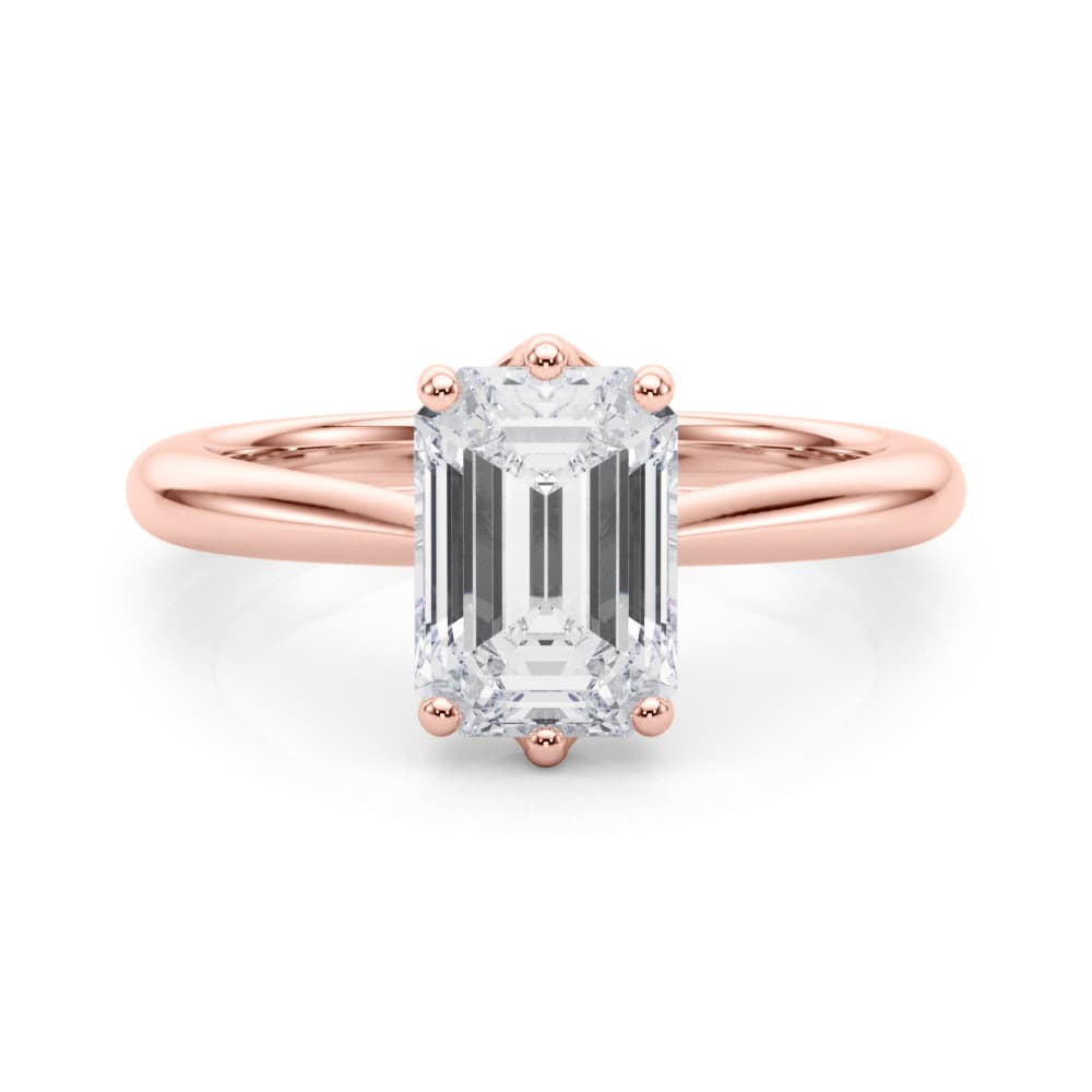 6-Prong Solitaire Emerald Cut Engagement Ring, style 85432, On hand view in rose gold