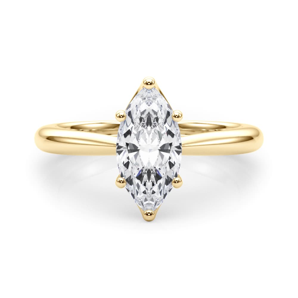 6-Prong Solitaire Marquise Engagement Ring, style 85433, On hand view in yellow gold