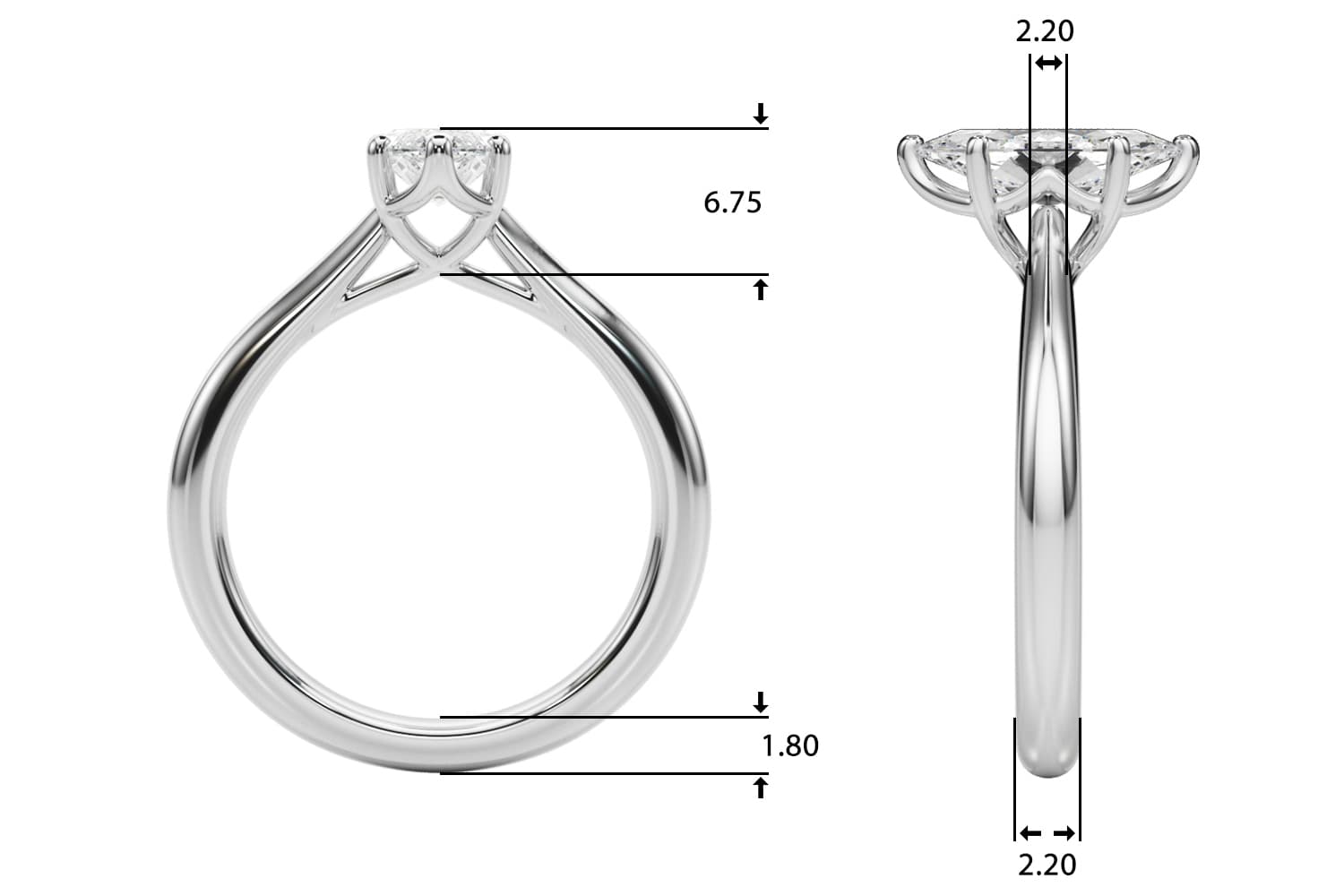 6-Prong Solitaire Marquise Engagement Ring, style 85433, Top view in white gold or platinum
