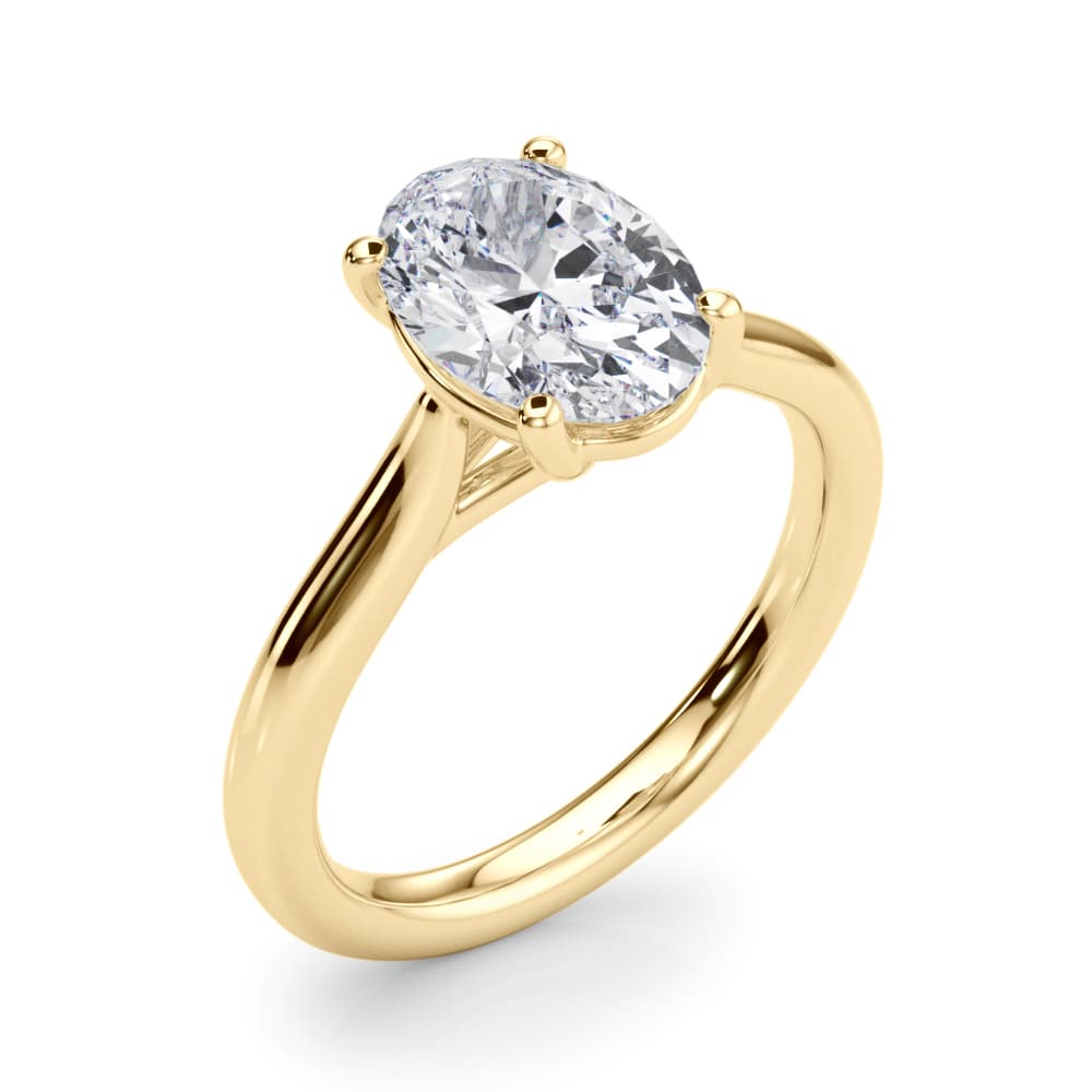 Solitaire Oval Engagement Ring, style 85435, Angle view in yellow gold