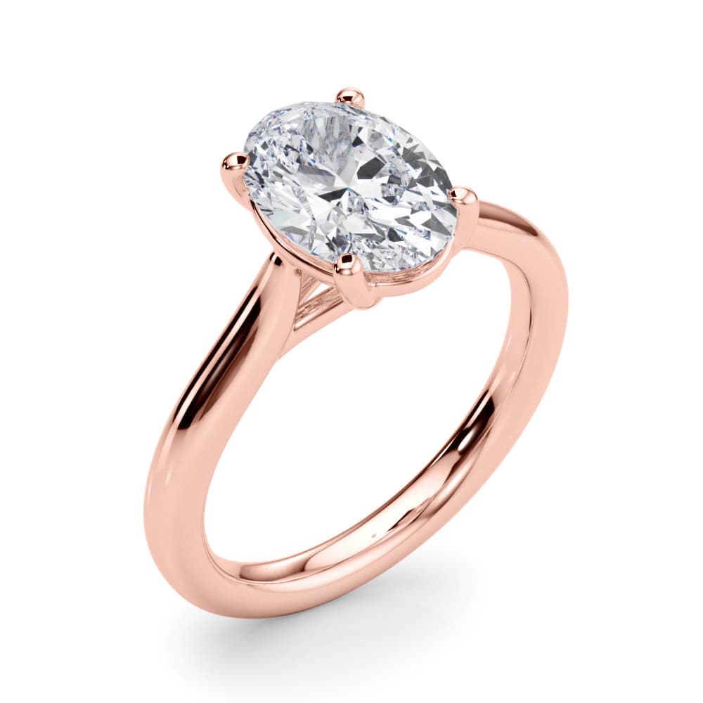 Solitaire Oval Engagement Ring, style 85435, Angle view in rose gold