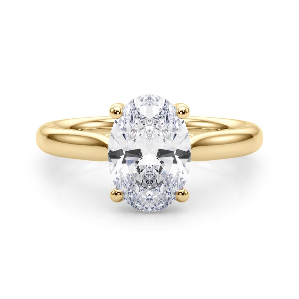 Solitaire Oval Engagement Ring, style 85435, On hand view in yellow gold