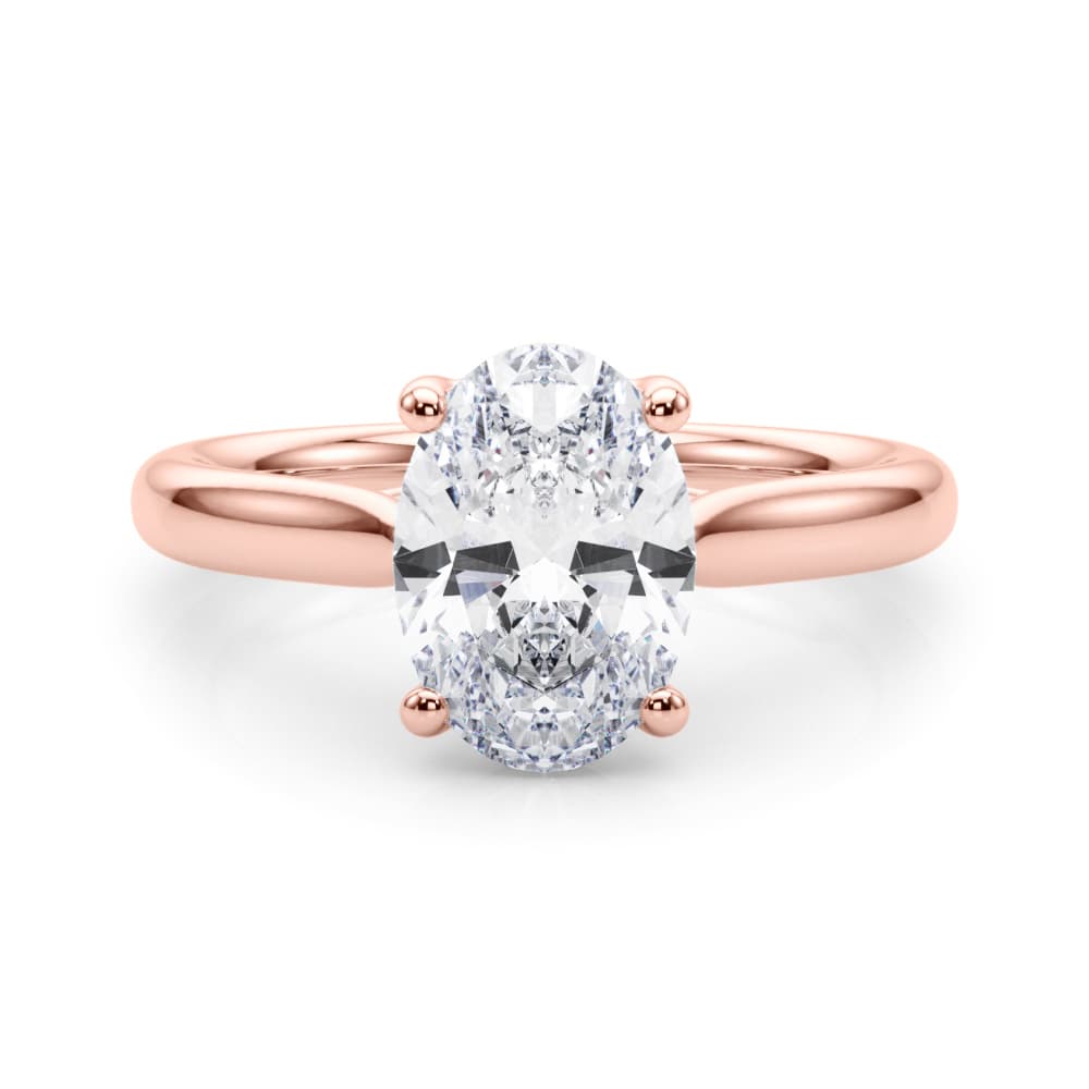 Solitaire Oval Engagement Ring, style 85435, On hand view in rose gold