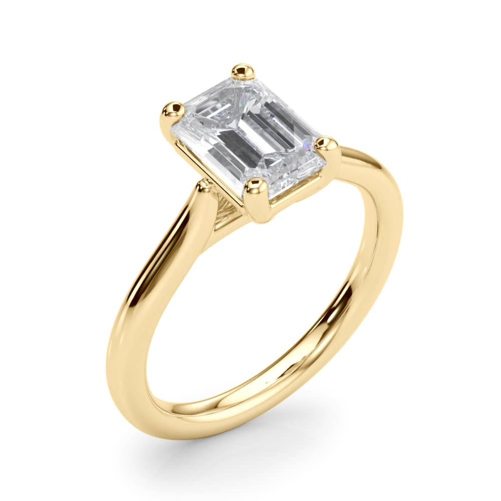 Solitaire Emerald Cut Engagement Ring, style 85436, Angle view in yellow gold