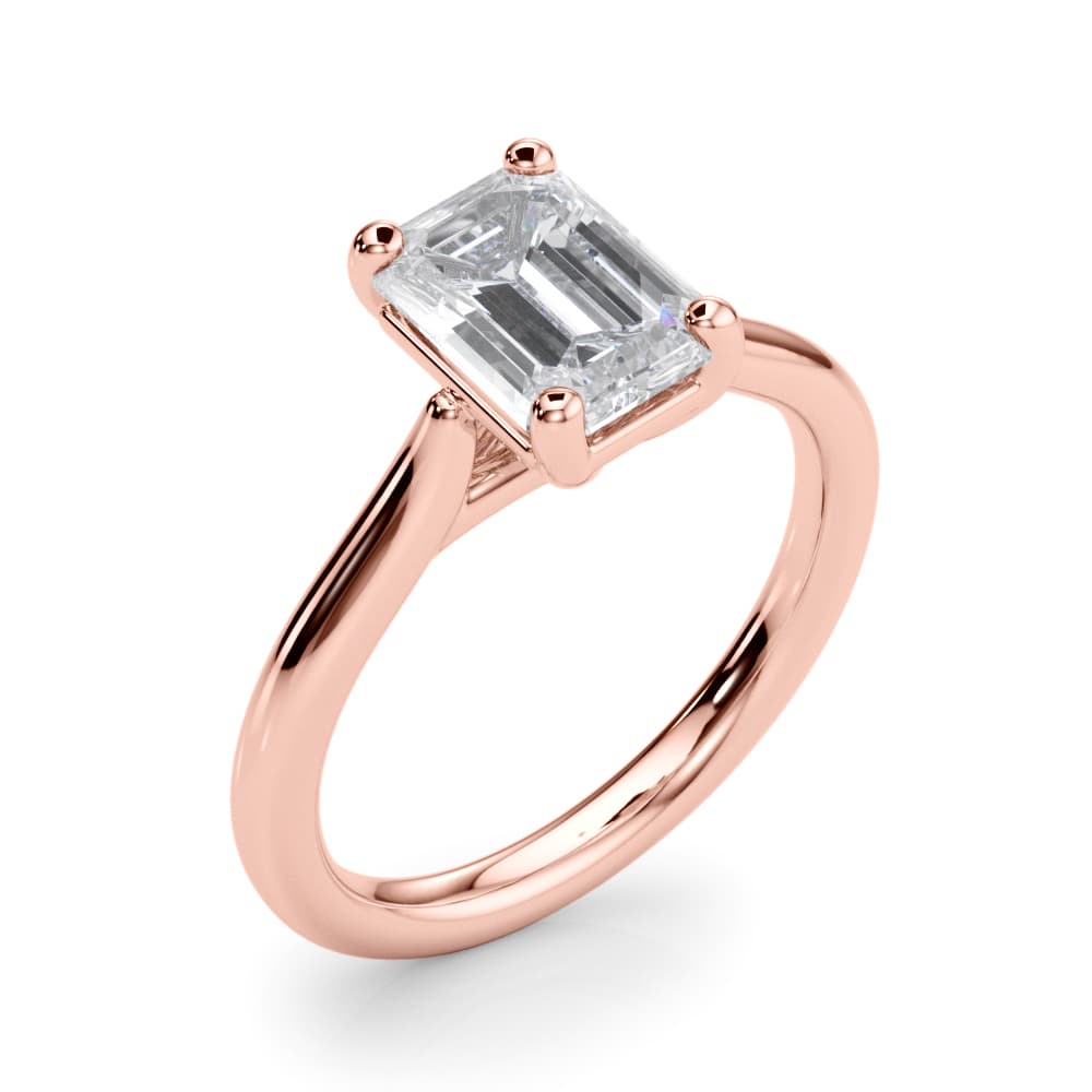 Solitaire Emerald Cut Engagement Ring, style 85436, Angle view in rose gold