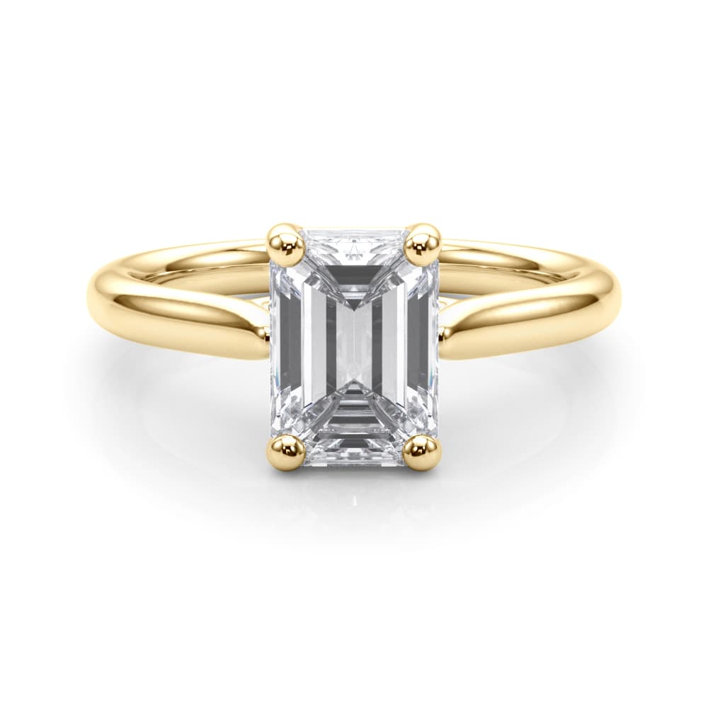 Solitaire Emerald Cut Engagement Ring, style 85436, On hand view in yellow gold