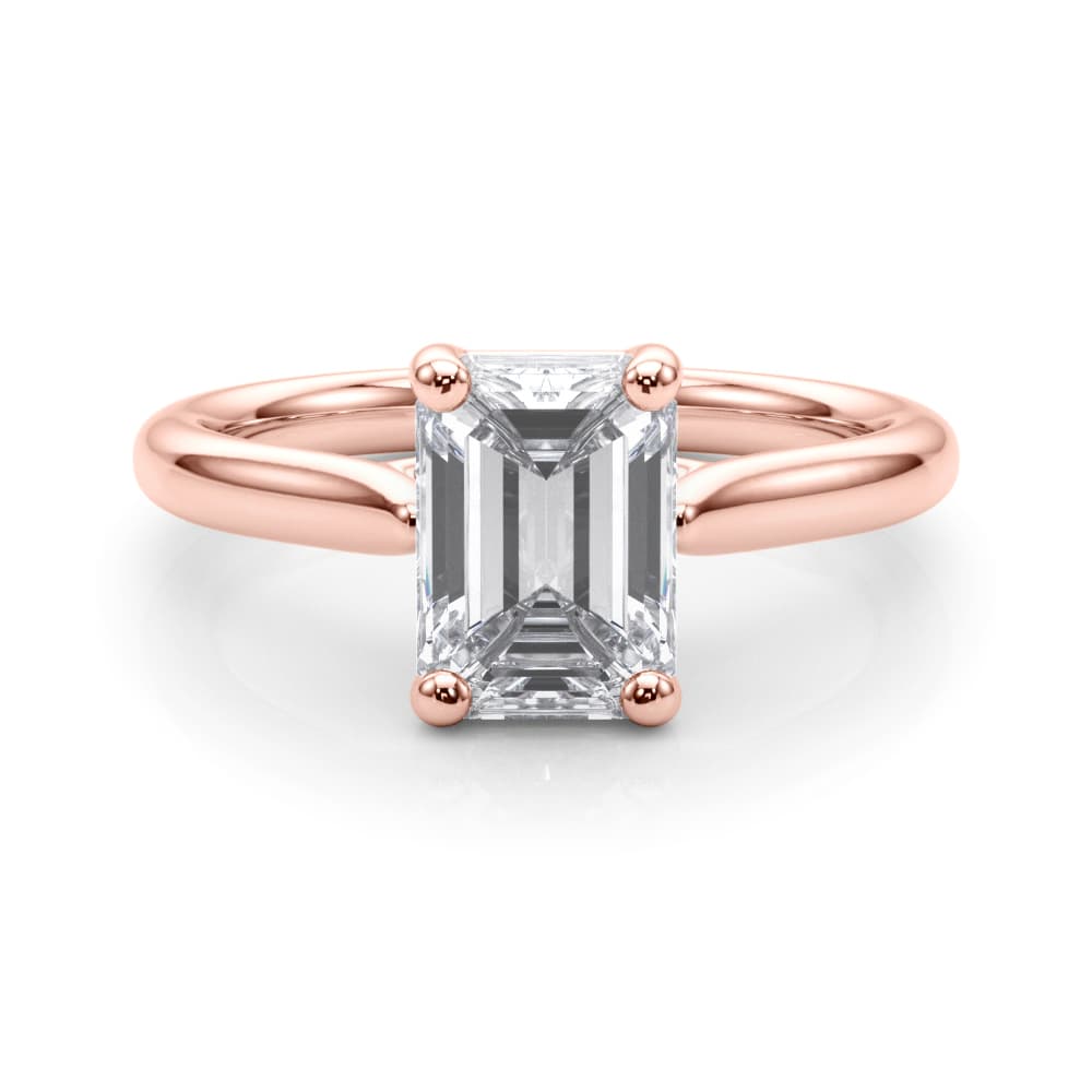 Solitaire Emerald Cut Engagement Ring, style 85436, On hand view in rose gold