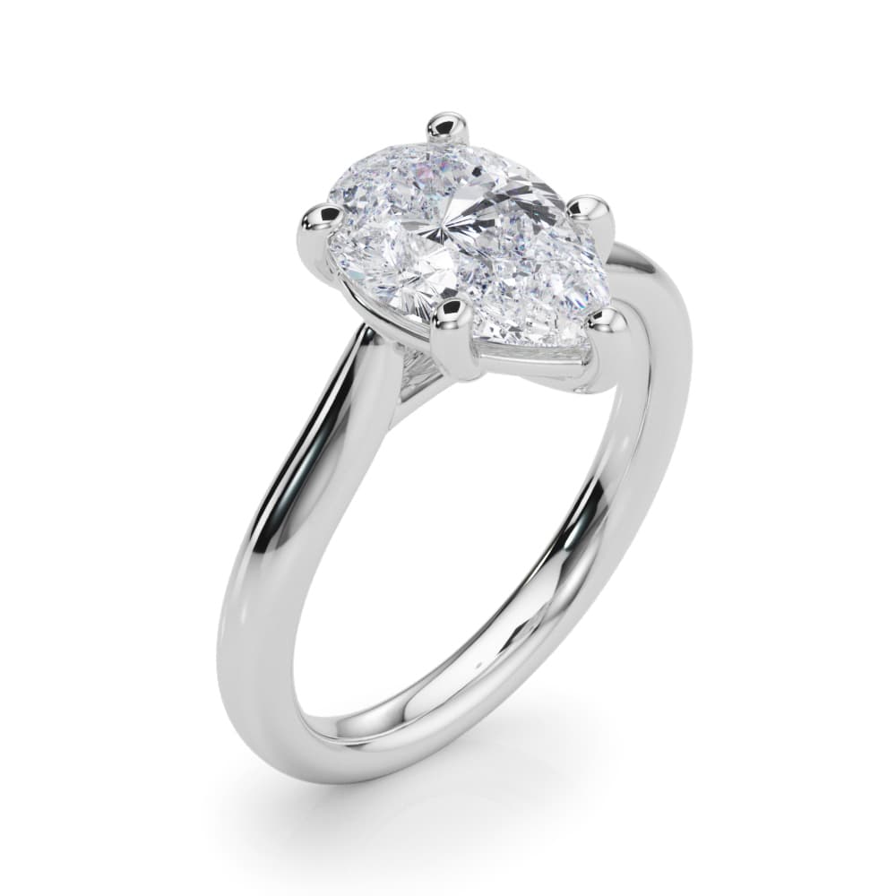 Solitaire Pear, style 85437, Angle view in white gold or platinum