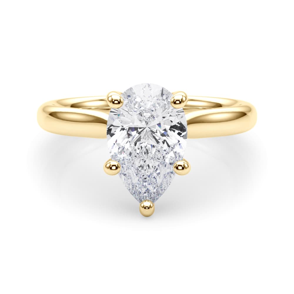 Solitaire Pear, style 85437, On hand view in yellow gold