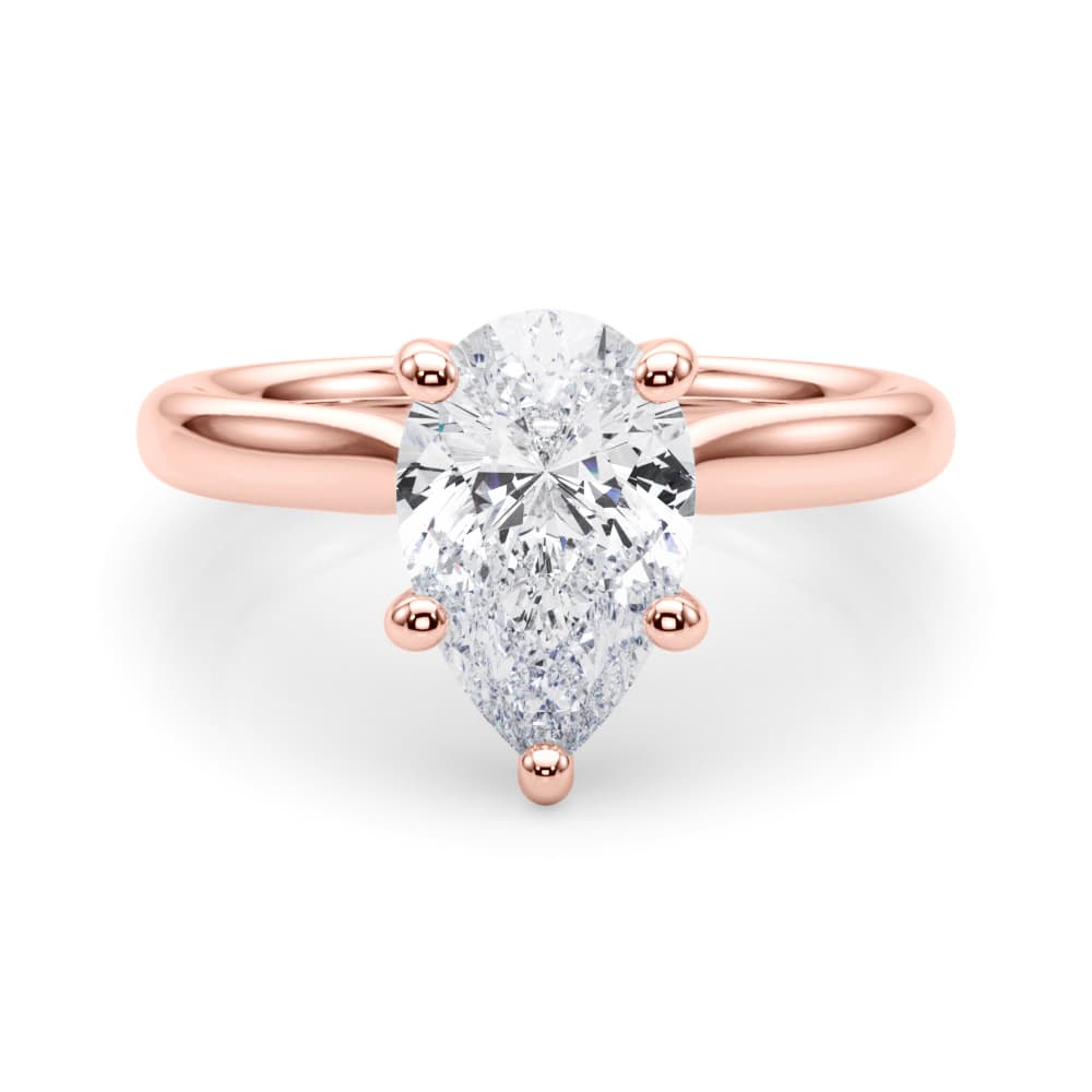 Solitaire Pear, style 85437, On hand view in rose gold