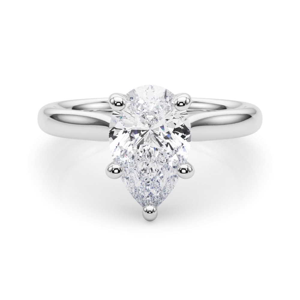 Solitaire Pear, style 85437, On hand view in white gold or platinum