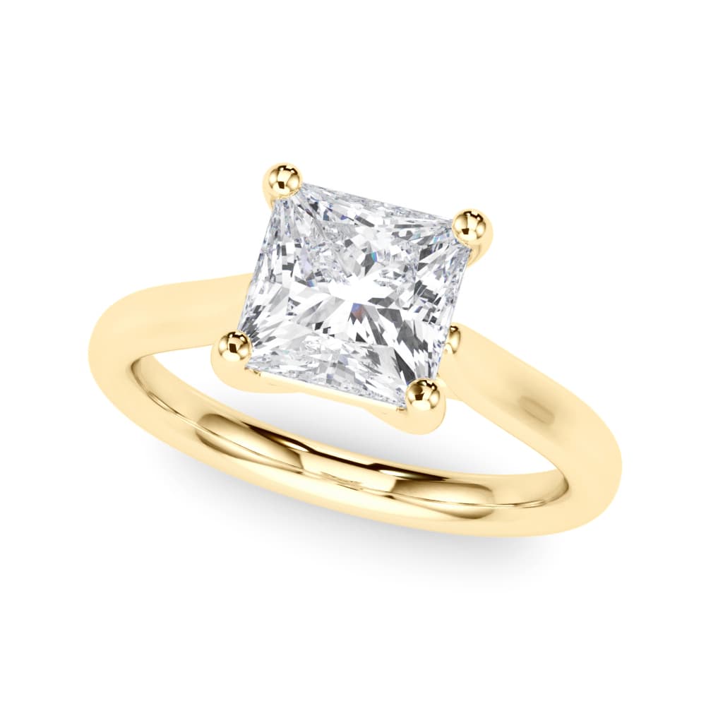 Solitaire Princess Cut Engagement Ring, style 85438, Front view in yellow gold