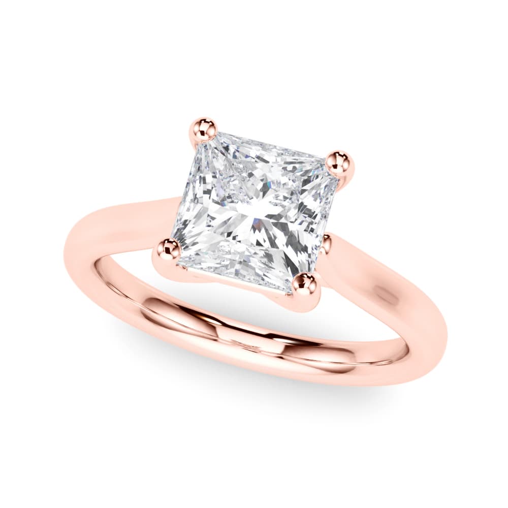 Solitaire Princess Cut Engagement Ring, style 85438, Front view in rose gold