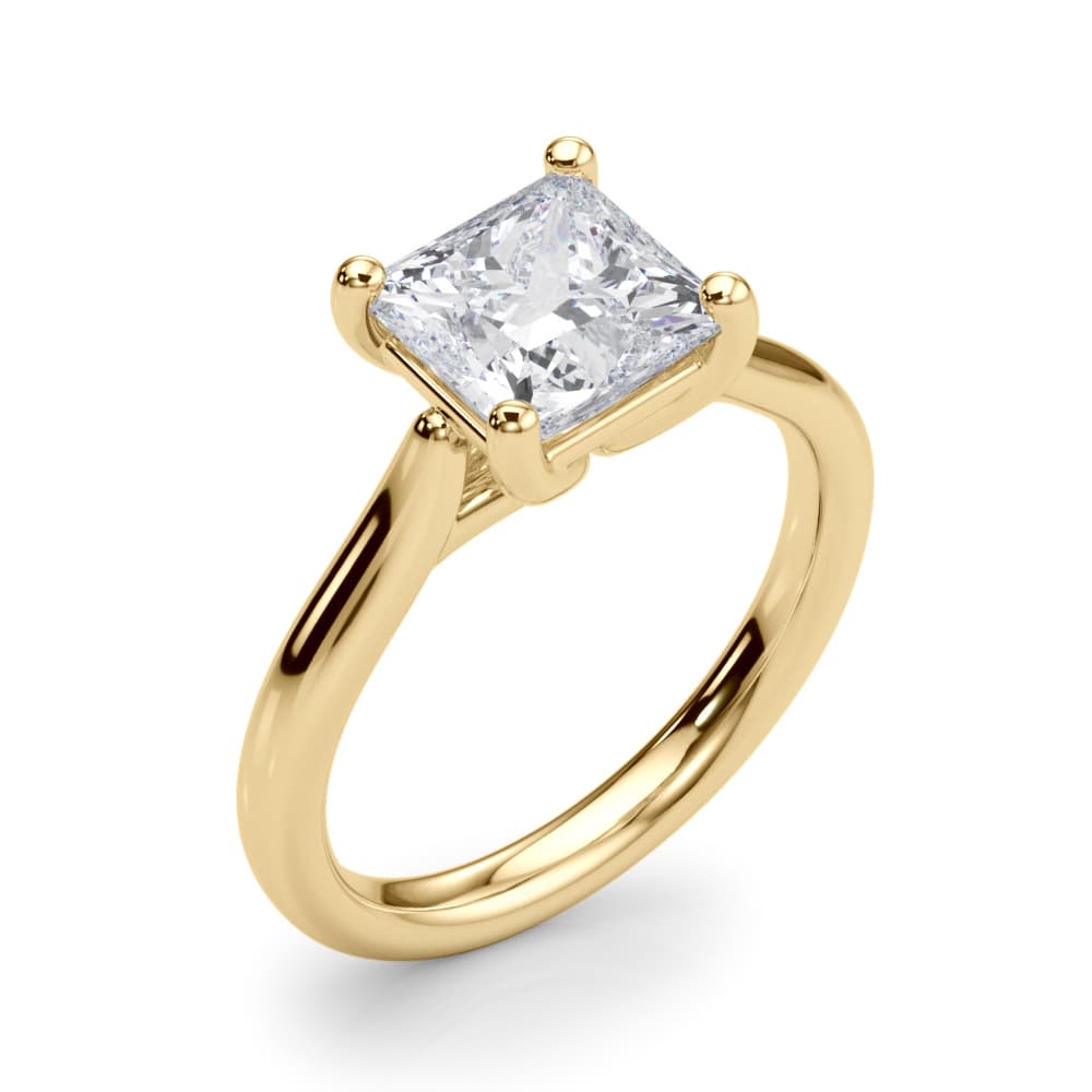 Solitaire Princess Cut Engagement Ring, style 85438, Angle view in yellow gold