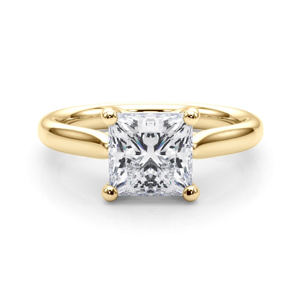 Solitaire Princess Cut Engagement Ring, style 85438, On hand view in yellow gold