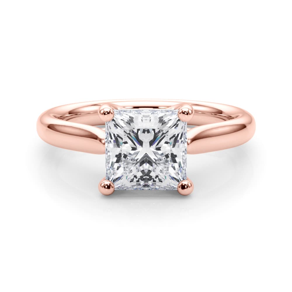 Solitaire Princess Cut Engagement Ring, style 85438, On hand view in rose gold