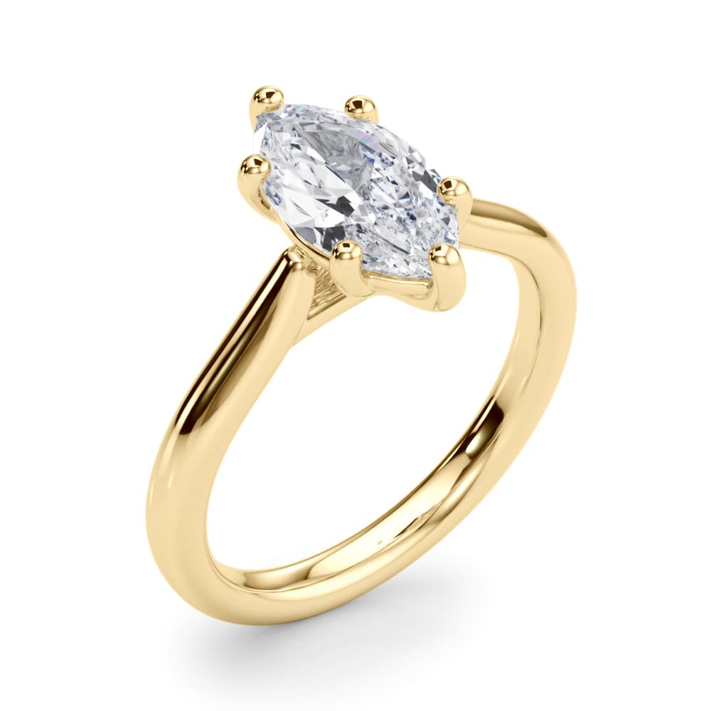 Solitaire Marquise Engagement Ring, style 85439, Angle view in yellow gold