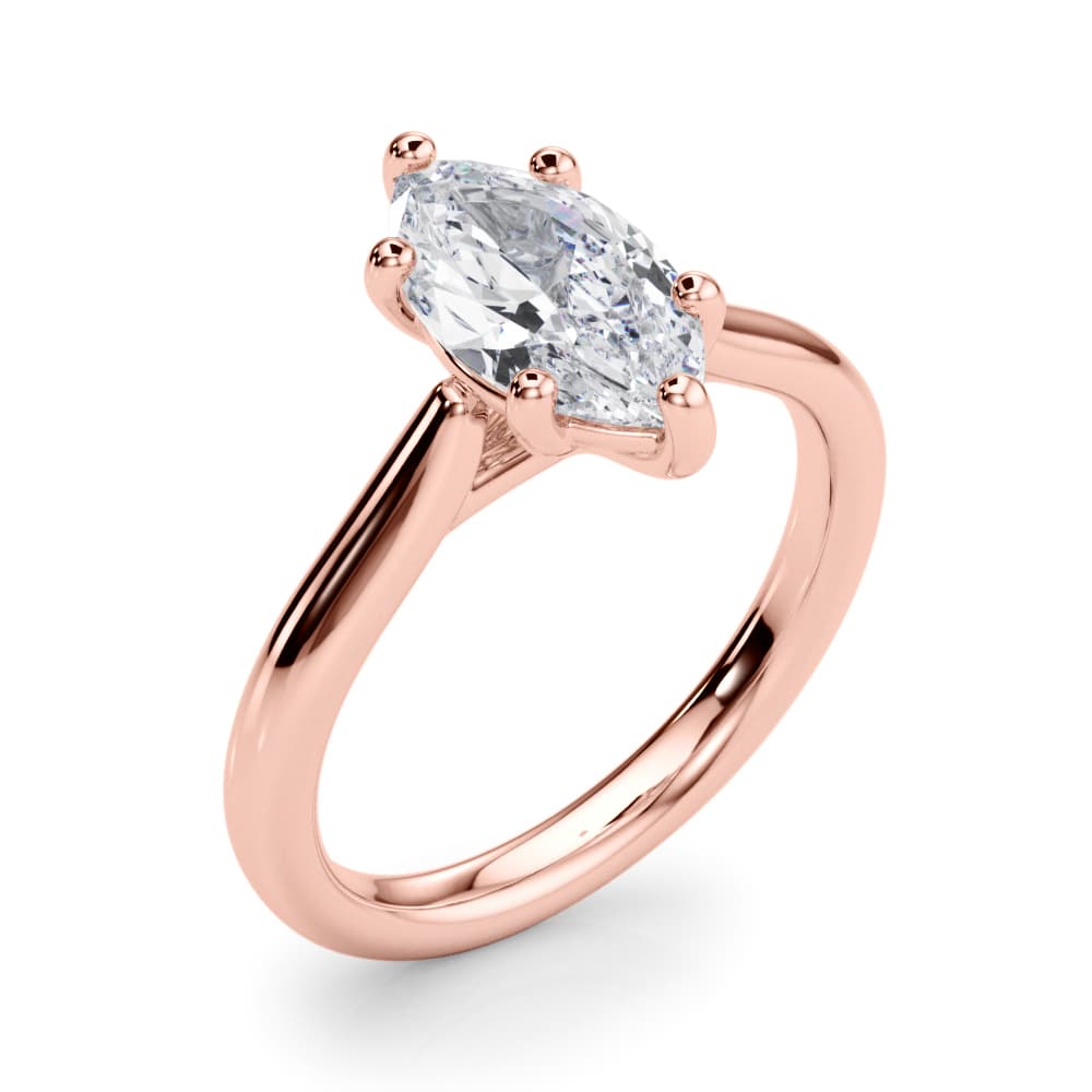 Solitaire Marquise Engagement Ring, style 85439, Angle view in rose gold