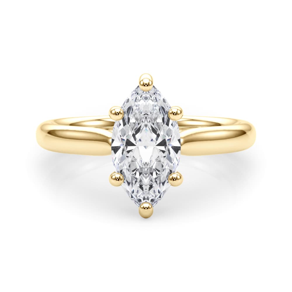 Solitaire Marquise Engagement Ring, style 85439, On hand view in yellow gold