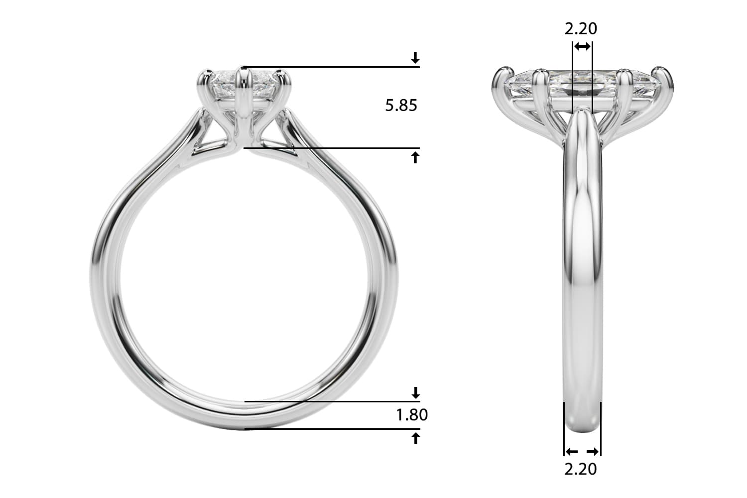Solitaire Marquise Engagement Ring, style 85439, Top view in white gold or platinum