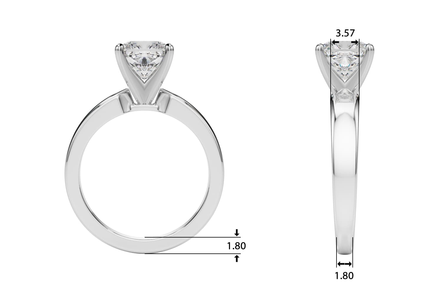 Solitare Engagement, style 85440, Top view in white gold or platinum