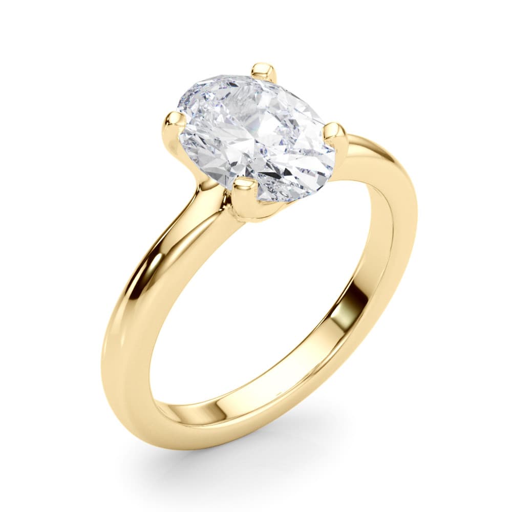 Solitaire Oval Engagement Ring, style 85442, Angle view in yellow gold