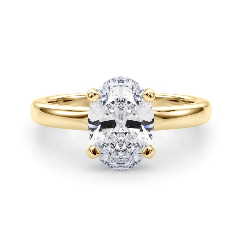 Solitaire Oval Engagement Ring, style 85442, On hand view in yellow gold