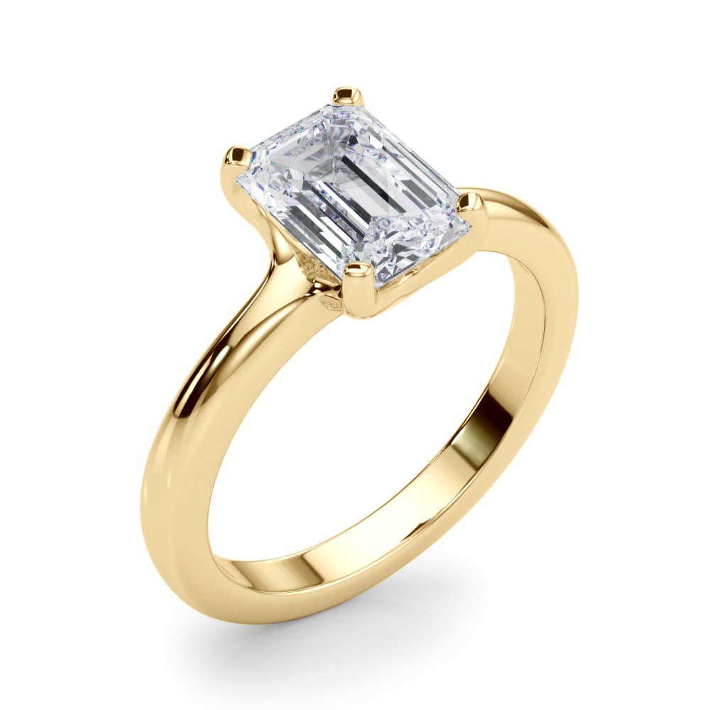Solitaire Emerald Cut, style 85443, Angle view in yellow gold