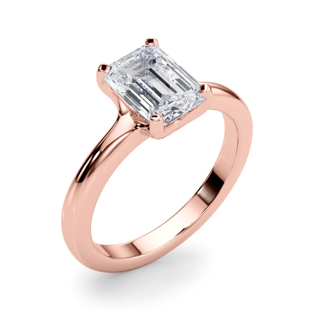 Solitaire Emerald Cut, style 85443, Angle view in rose gold
