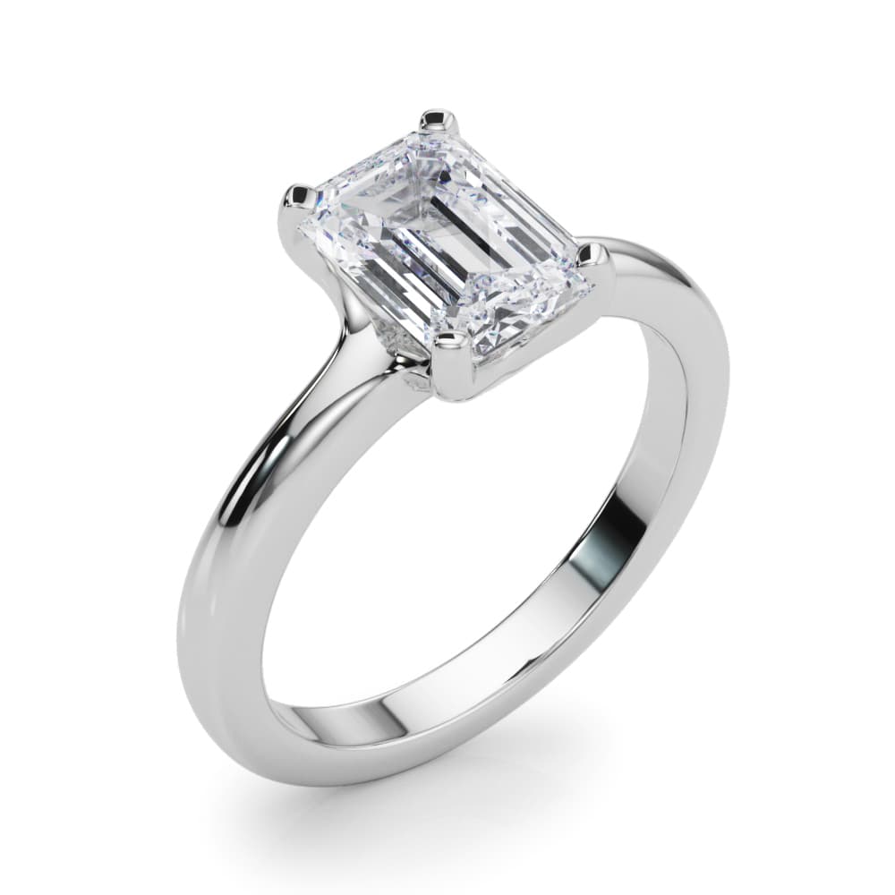 Solitaire Emerald Cut, style 85443, Angle view in white gold or platinum
