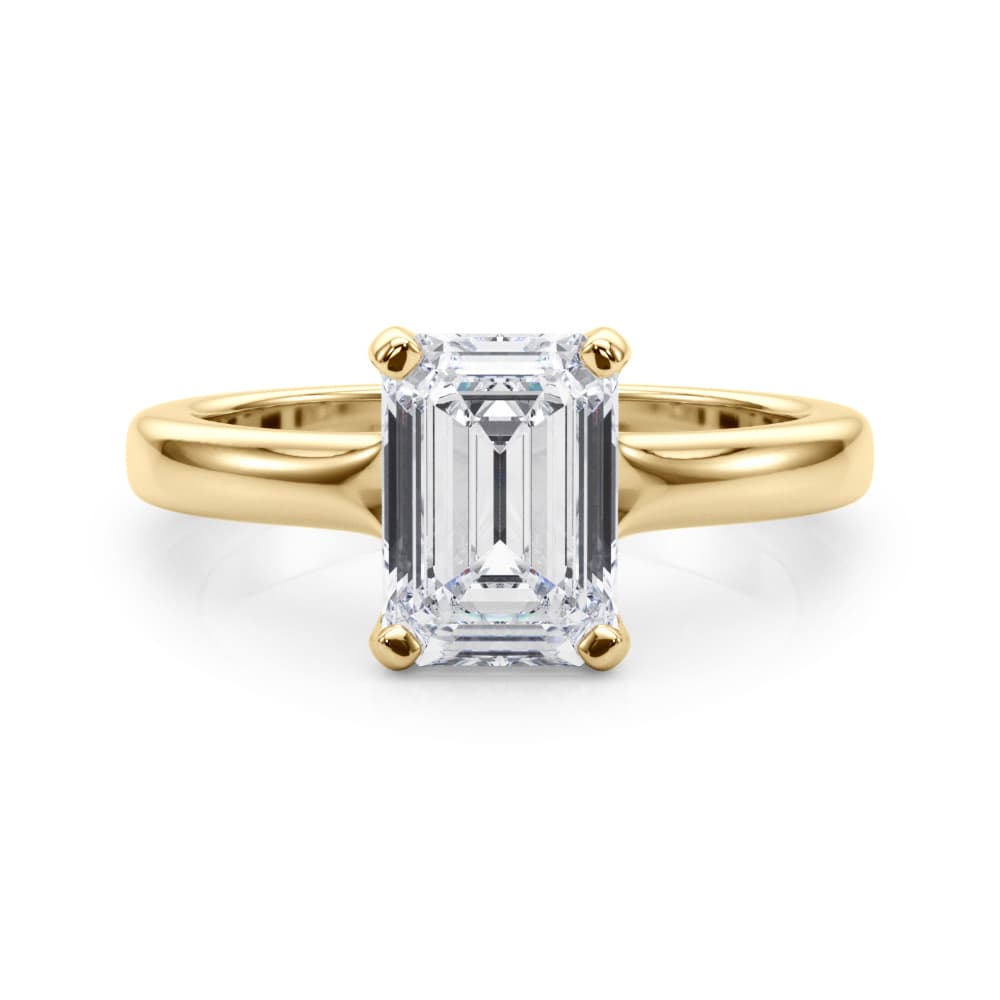 Solitaire Emerald Cut, style 85443, On hand view in yellow gold
