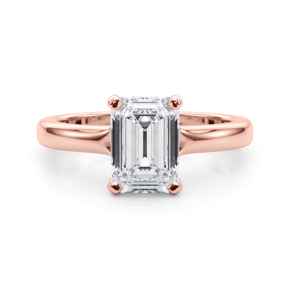 Solitaire Emerald Cut, style 85443, On hand view in rose gold