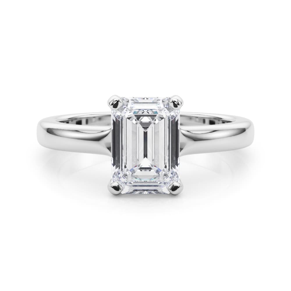 Solitaire Emerald Cut, style 85443, On hand view in white gold or platinum
